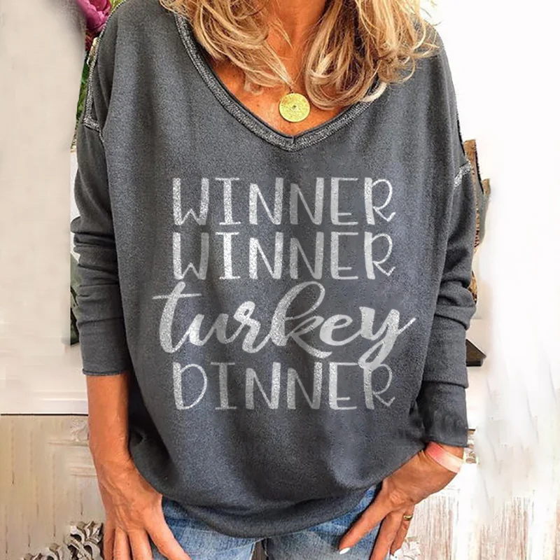 Winner Winner Turkey Dinner Print Long Sleeve T-shirt