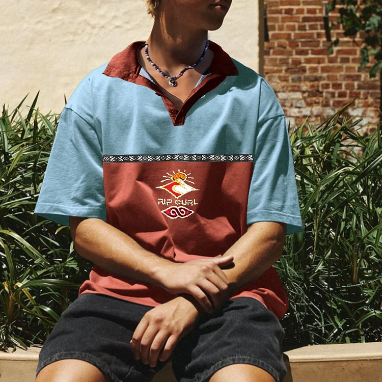 Men's Vintage Color Matching RipCurl Surf Polo Shirt 9c77