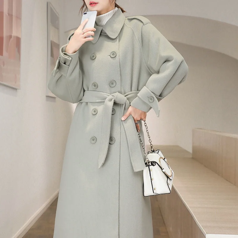 Woolen Coat Medium And Long Woolen Coat 2021 Autumn And Winter New Hepburn Knee Straight Tube High-end Women's Clothing