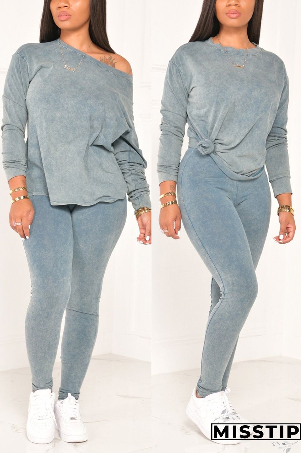 Gray Fashion Casual Long Sleeve O Neck Regular Sleeve Regular Solid Two Pieces