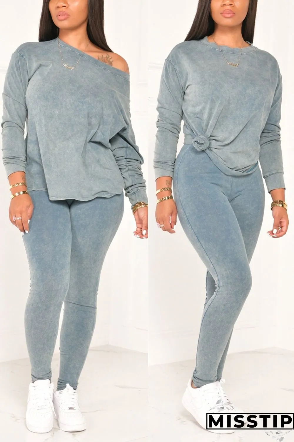 Gray Fashion Casual Long Sleeve O Neck Regular Sleeve Regular Solid Two Pieces