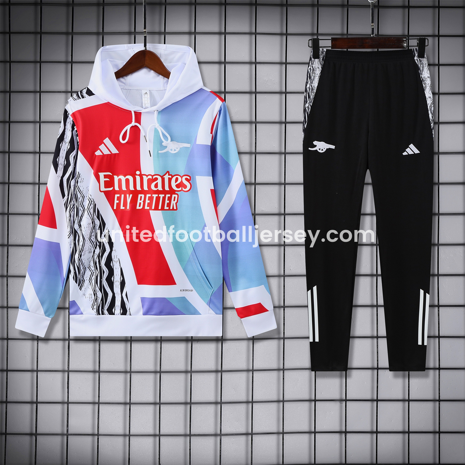 Arsenal 24-25 Pre-Match Training Hoodie Set - White Top and Black Pants