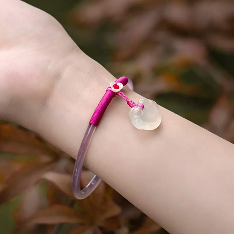 Natural Chalcedony Green Aventurine Lotus Bell Blessing Bracelet Bangle