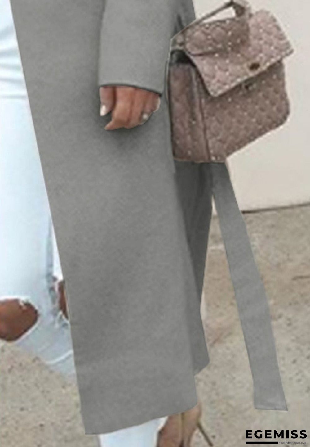Fold-Over Collar Belt Plain Long Sleeve Coats | EGEMISS