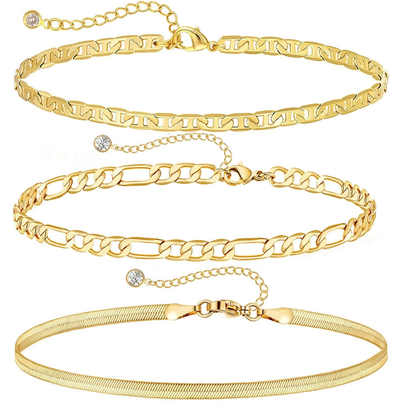 New Titanium Steel Gold Plated Bracelet Suit Fashion Simple Pclip Cuban Chain Bead Chain Jewelry