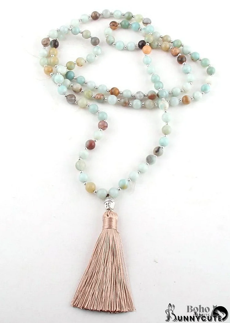 Boho Necklace, RH Amazonite, Tassel Blue Green Natural Stone