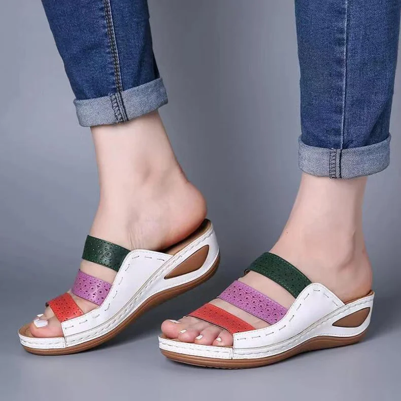 Qengg Women Wedges Sandals Beach Casual Slippers Flip Flops Non-slip Finger Flat Fashion Shoes Sandalias Mujer Comodas