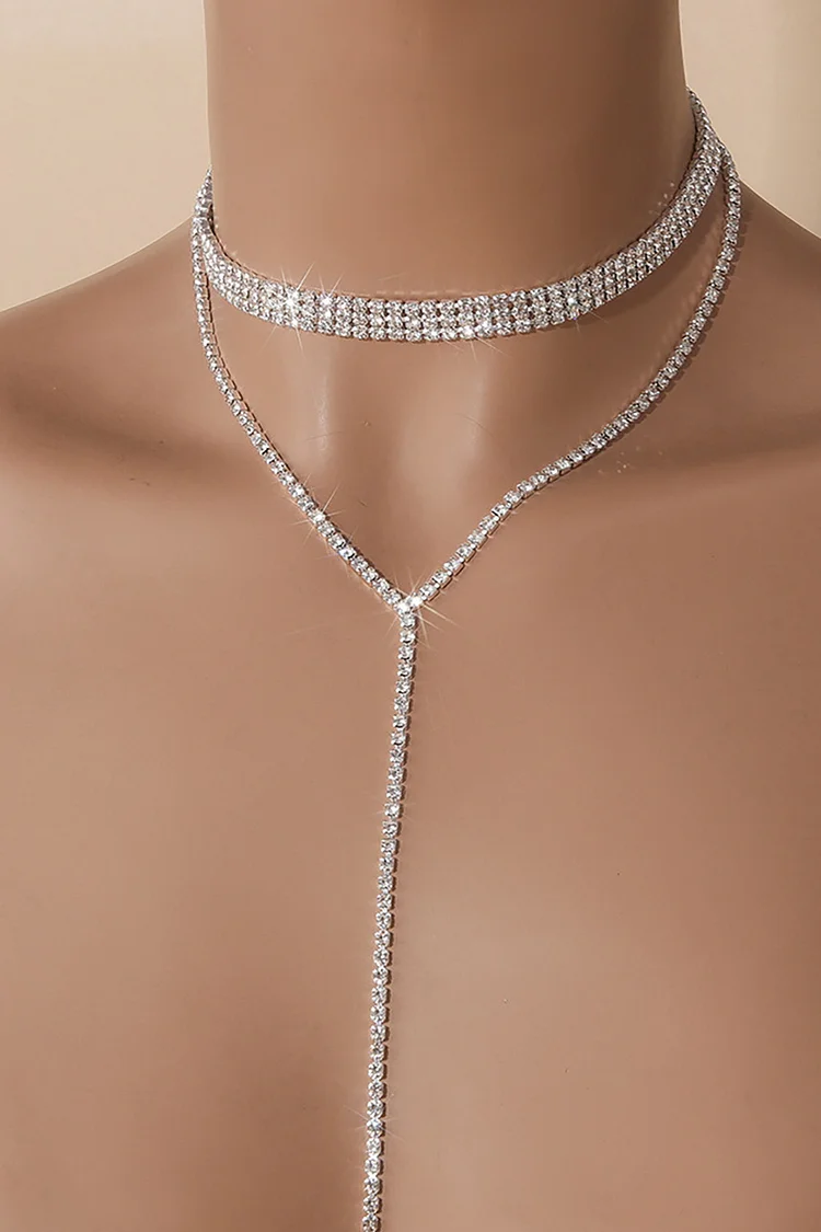 Simple Multi-Layered Rhinestone Tassel Necklace
