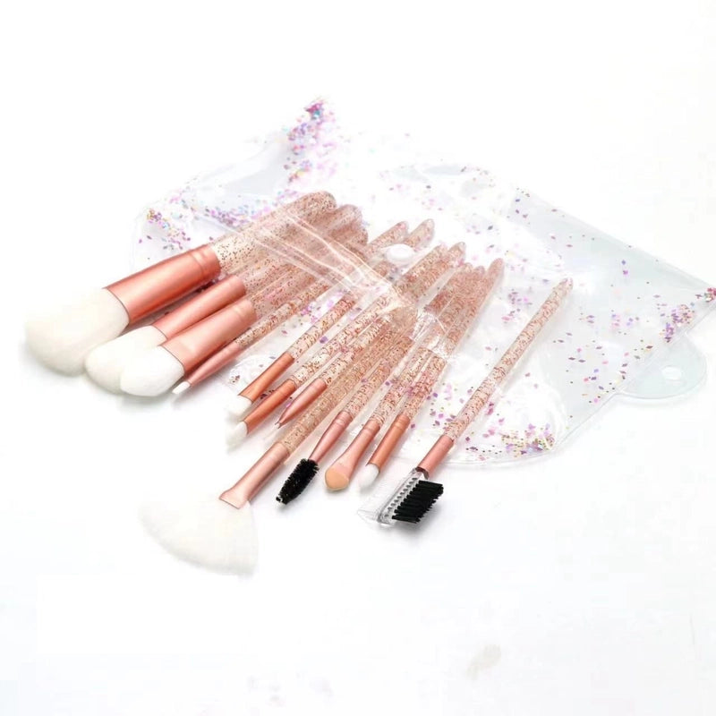 Lady Plastic Corrugated Nylon Wool Plastic Handle Makeup Brushes 1 Set