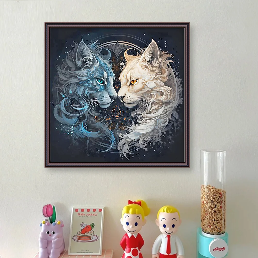 14CT Full Stamped Cross Stitch - Yin Yang Cat(Canvas|40*40CM)