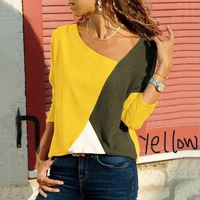 Colorblock round neck long-sleeved casual T-shirt