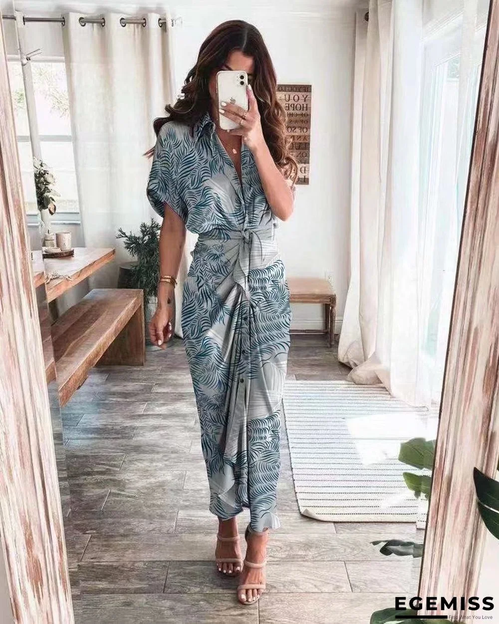 New Shirt and Long Skirt Fashion Print Dress In Summer | EGEMISS