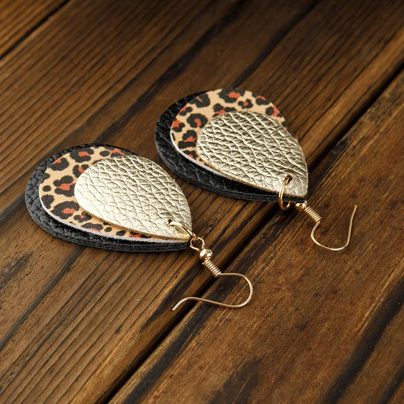 3 Layered Leopard Leather Earrings