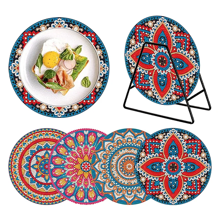 4 PCS Acrylic Mandala Diamond Painted Placemat Eco-Friendly Placemat with Holder