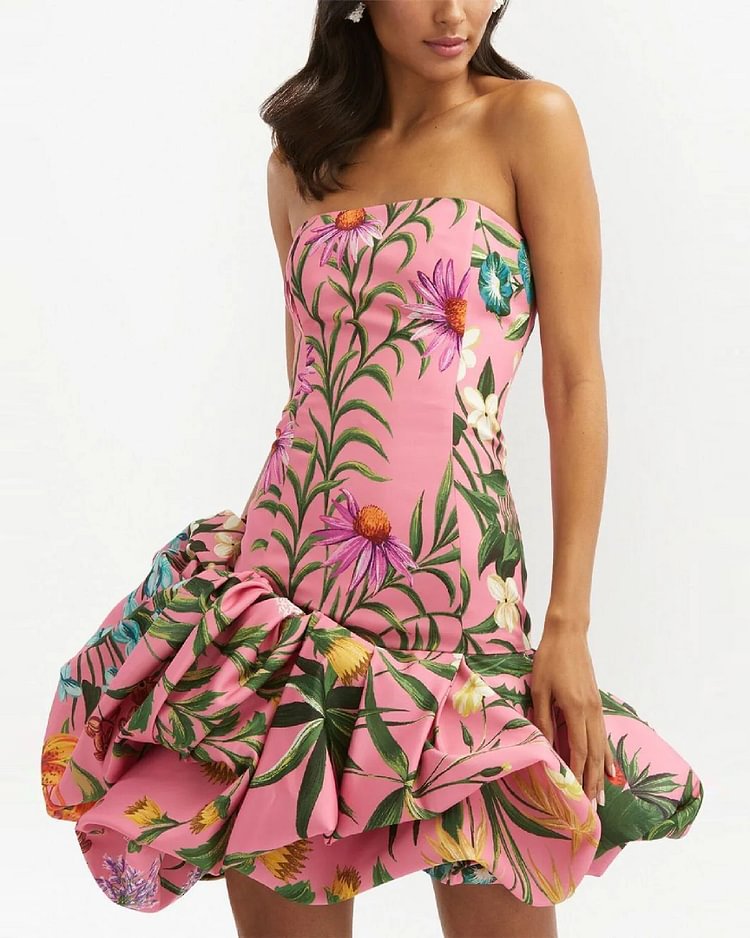 Floral Tapestry Ruched Hem Dress