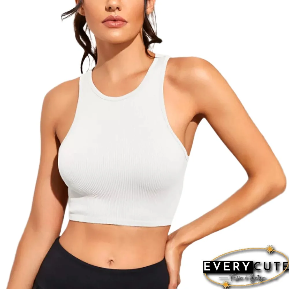 White Rib Nylon Sports Crop Vest