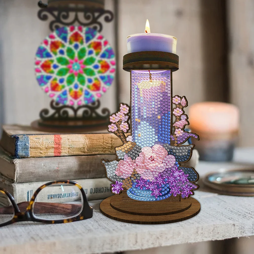 Wooden Flower Candle 5D DIY Diamond Painting Candle Holder Decor for Home Office