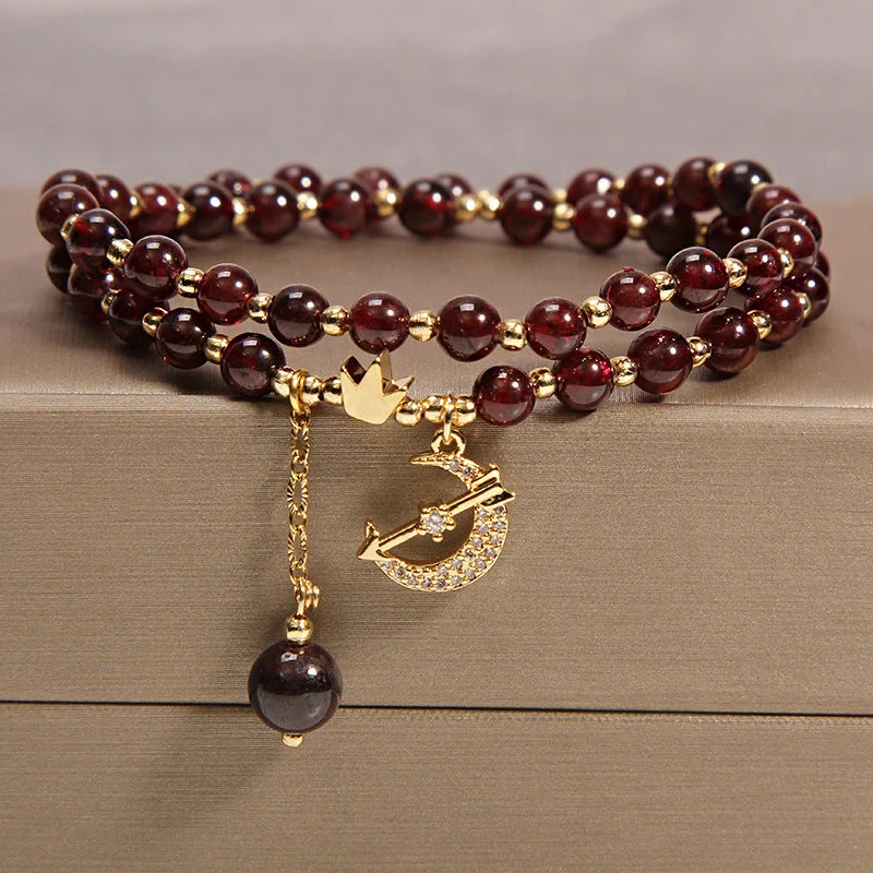 Garnet Red Agate Strawberry Crystal Moon Love Blessing Protection Bracelet
