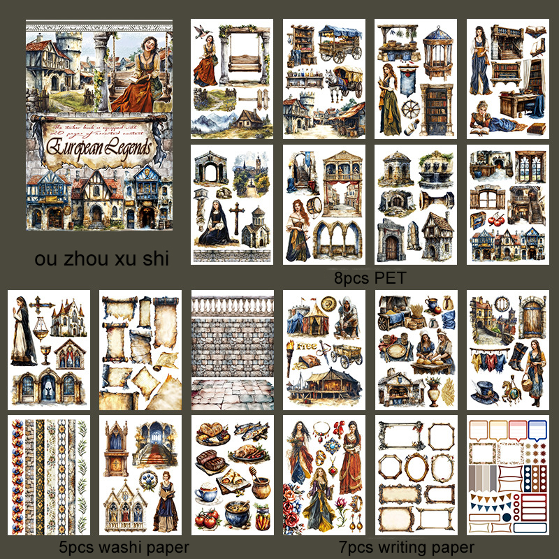 Sticker Book - Vintage Dark Character Flower Castle Landscaping 