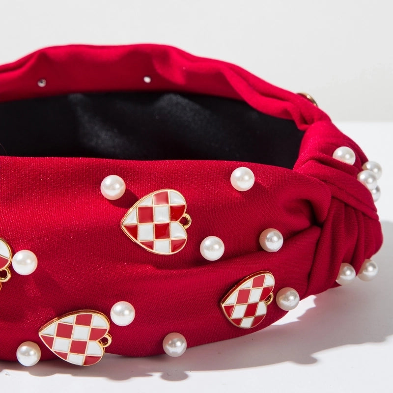 Women’s Elegant Heart Shape Imitation Pearl Alloy Cloth Hair Band