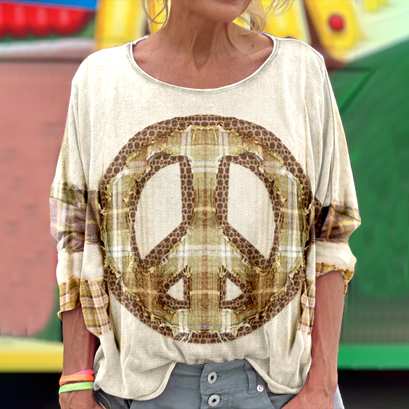 Comstylish Women's Hippie Peace Applique Embroidery Art T-shirt