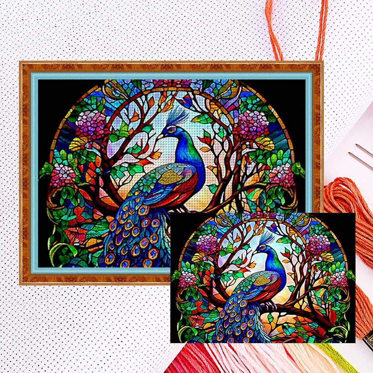 【Huacan Brand】Glass Art - Peacock 14CT Counted Cross Stitch 55*40CM