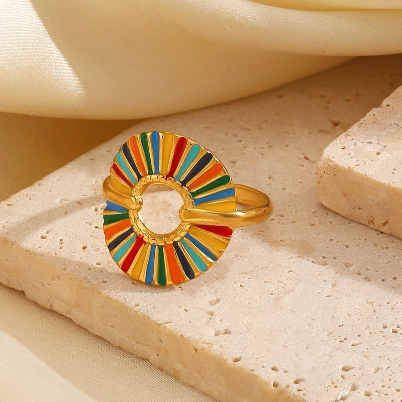 IG Style Minimalist Round 304 Stainless Steel 18K Gold Plated Enamel Plating Open Rings