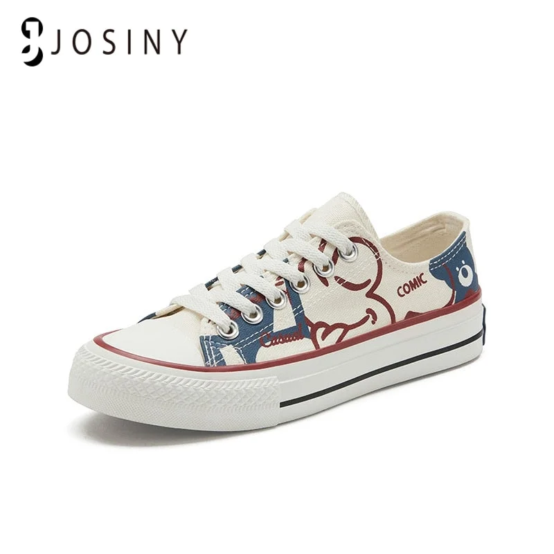 JOSINY 2022 Women&#39;s Shoes Canvas Sneakers For Ladies Lace Up Sports Shoes for Girls Cartoon Bear Comfortable