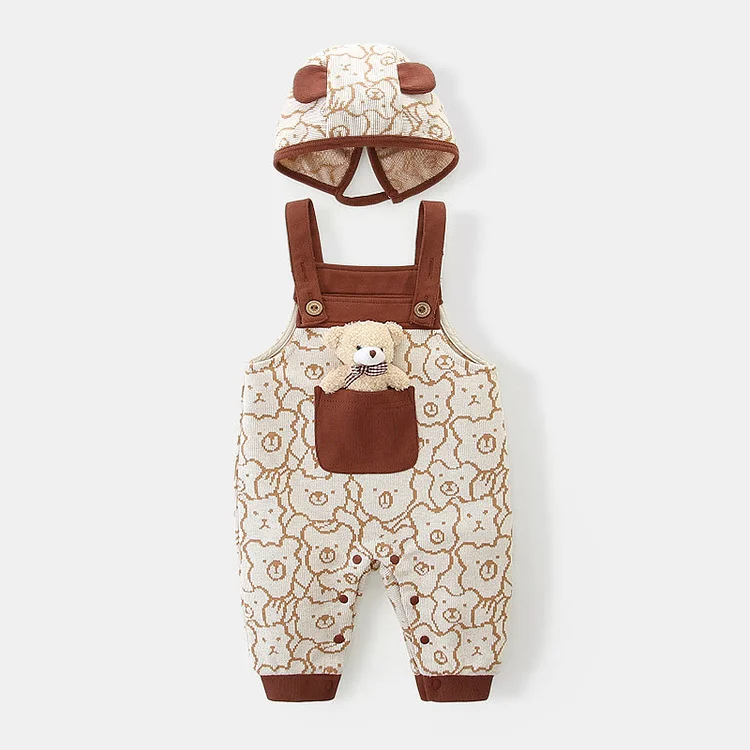  Baby Bear Brown Overalls with Hat and Doll