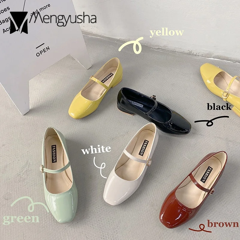 Vintage Square toe buckle band mary janes women loafers flat shoes woman ballerina slip on shallow solid low heels moccasins2020