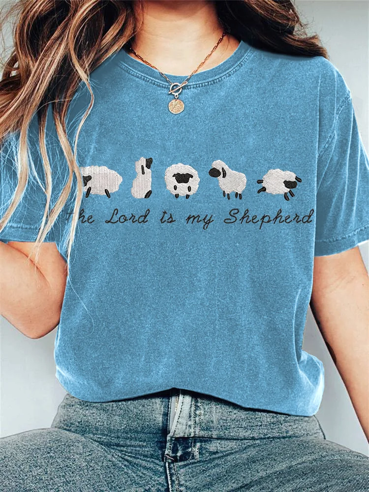 VChics The Lord is My Shepherd Embroidery Pattern T-Shirt