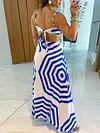 Plain Striped Backless Condole Belt Maxi Dress