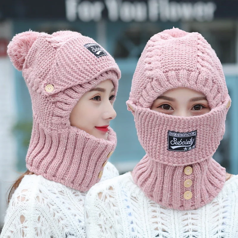 Winter Wool Fleece Knitted Scarf Hat