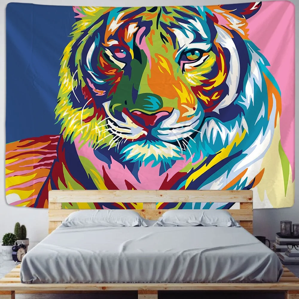 lion tapestry printed oil painting art tapestry psychedelic animal Cartoonwall hanging beach towelHanging Kids Room Decor