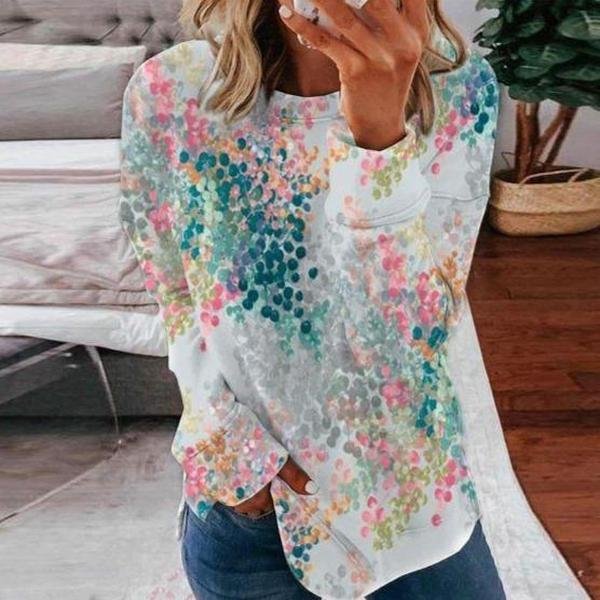 Showy Print Round Neck Long Sleeve Sweatshirt