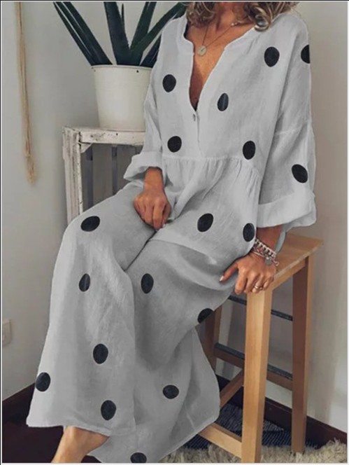 Older Women's Plus Size Cotton Maxi Print Boho Dress