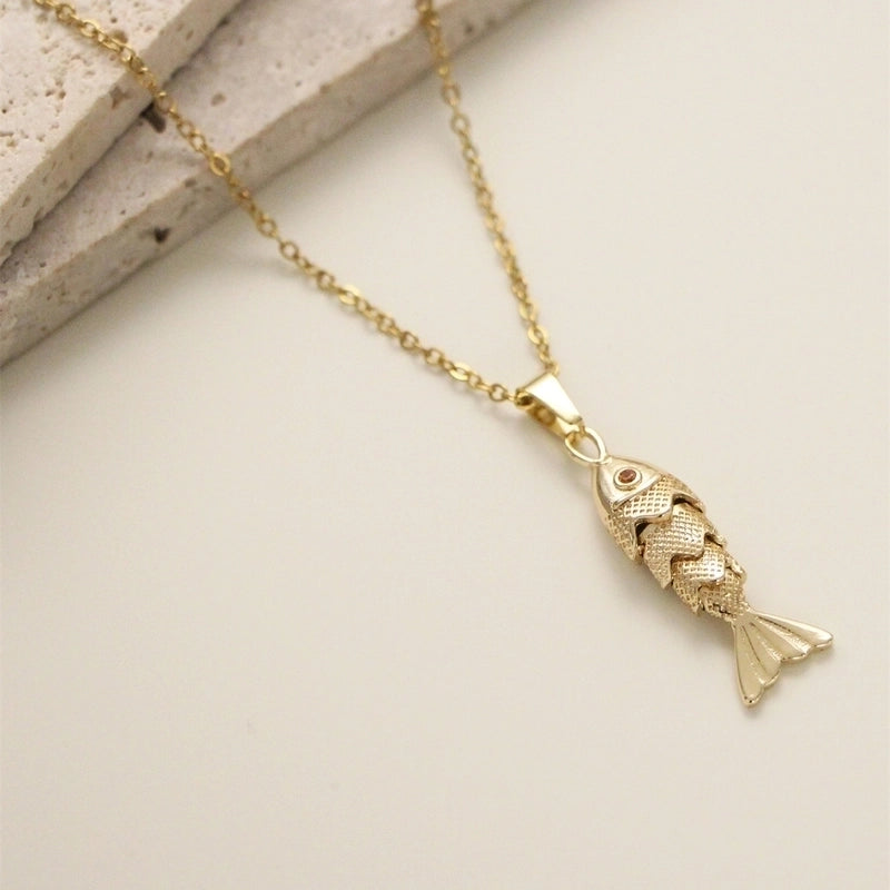 Copper Inlay Fish Zircon Pendant Necklace