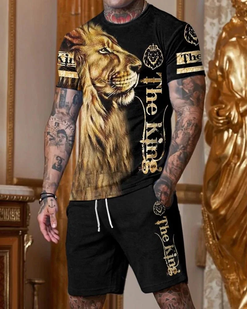 Men's casual black and gold lion print collar suit.jpg