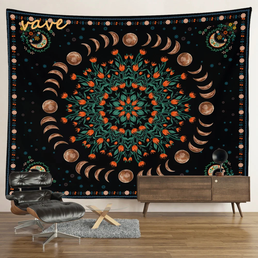 Nigikala Phase Tapestry Black and White Wall Hanging Boho Hippie Mandala Cloth Fabric Tapestry Flower Aesthetic Room Dorm Decor