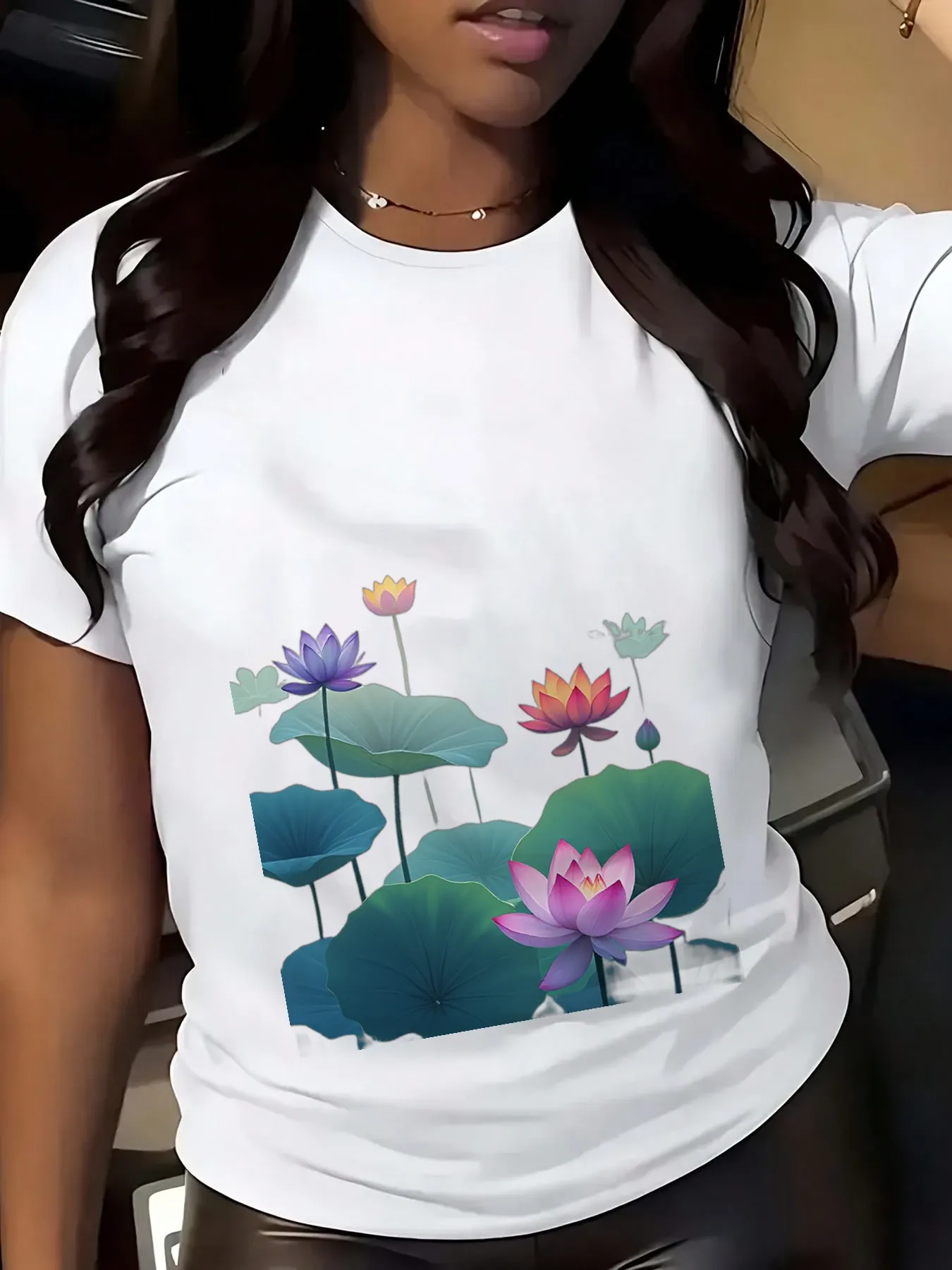 Women's Lotus Print T-Shirt | 168DEAL