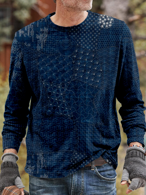 Comstylish Japanese Traditional Sashiko Art Vintage Cozy T Shirt