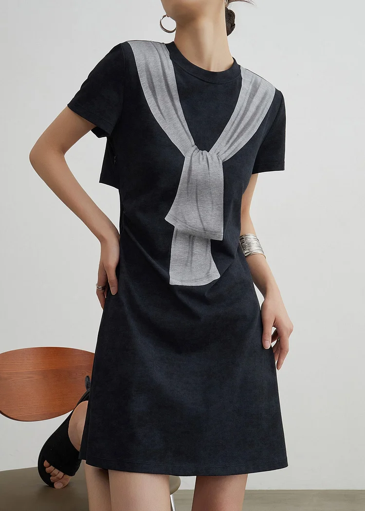 Casual Black Print Hollow Out Cotton T Shirt Dresses Summer