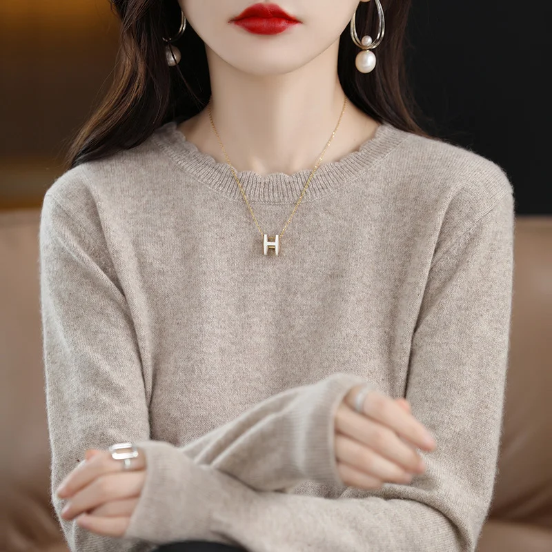 Churchf Churchf 2024 Autumn And Winter New Lady Loose Round Collar Solid Color Short Set Bottom Knit Bottom Sweater