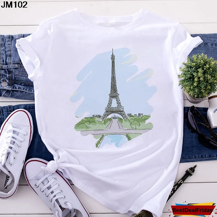Fashion Paris Eiffel Tower PrintWoman T-shirt Summer Thin Women's Tops TShirt Harajuku Casual Short Sleeve White Female Tshirt
