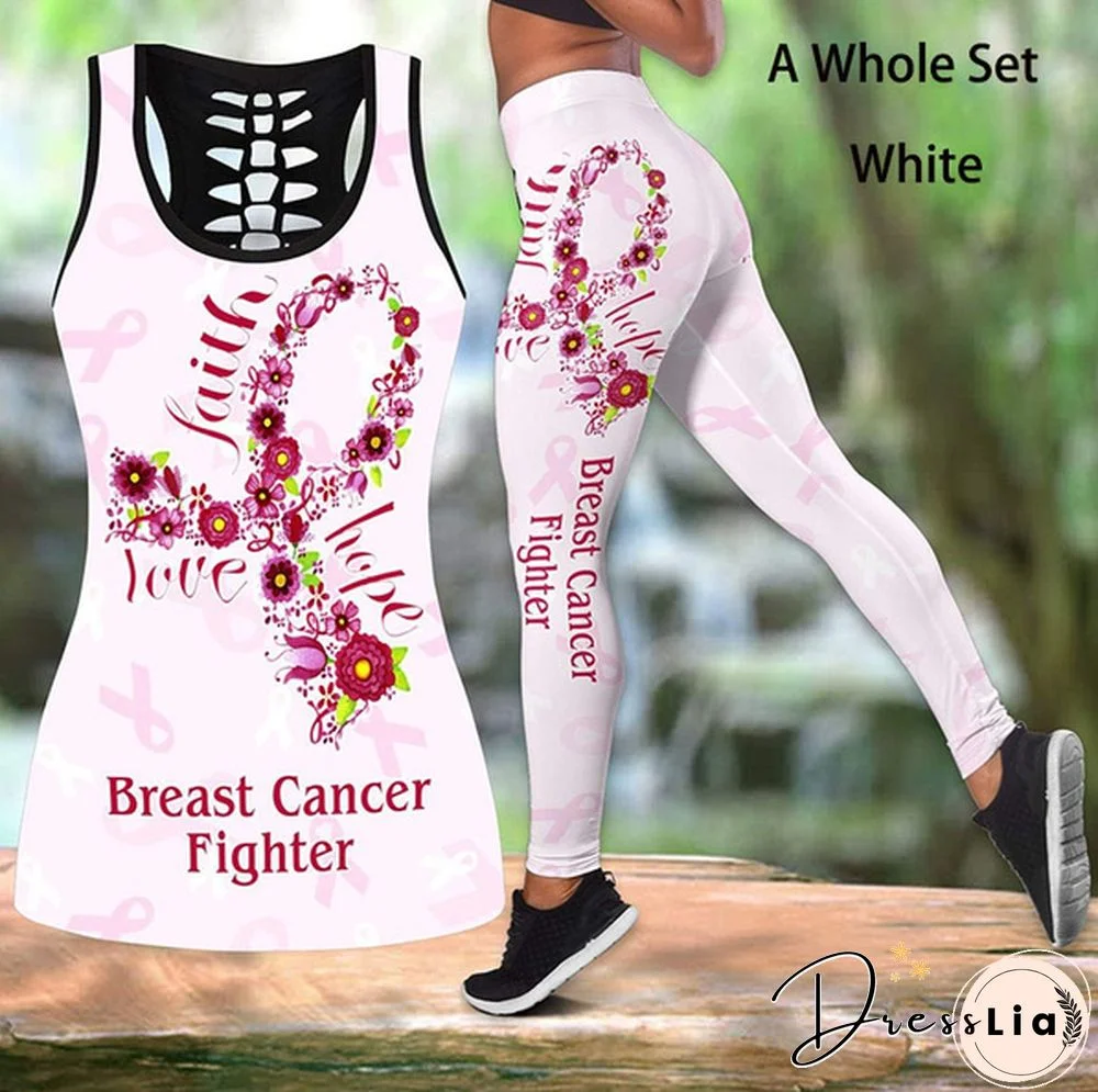 Breast Cancer-Faith Hope Love 3D Print Two Pieces Set Sleeveless Shirt And Legging Summer Combo Tank Top & Legging Outfit Plus Size S-5Xl