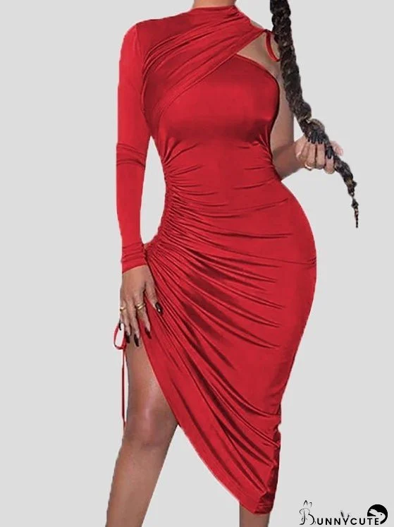 Dresses Pure One-Shoulder Belted Smocked Tight Dress for Women