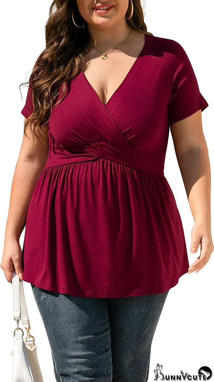 Plus Size Women V-Neck Short Sleeve T-Shirt