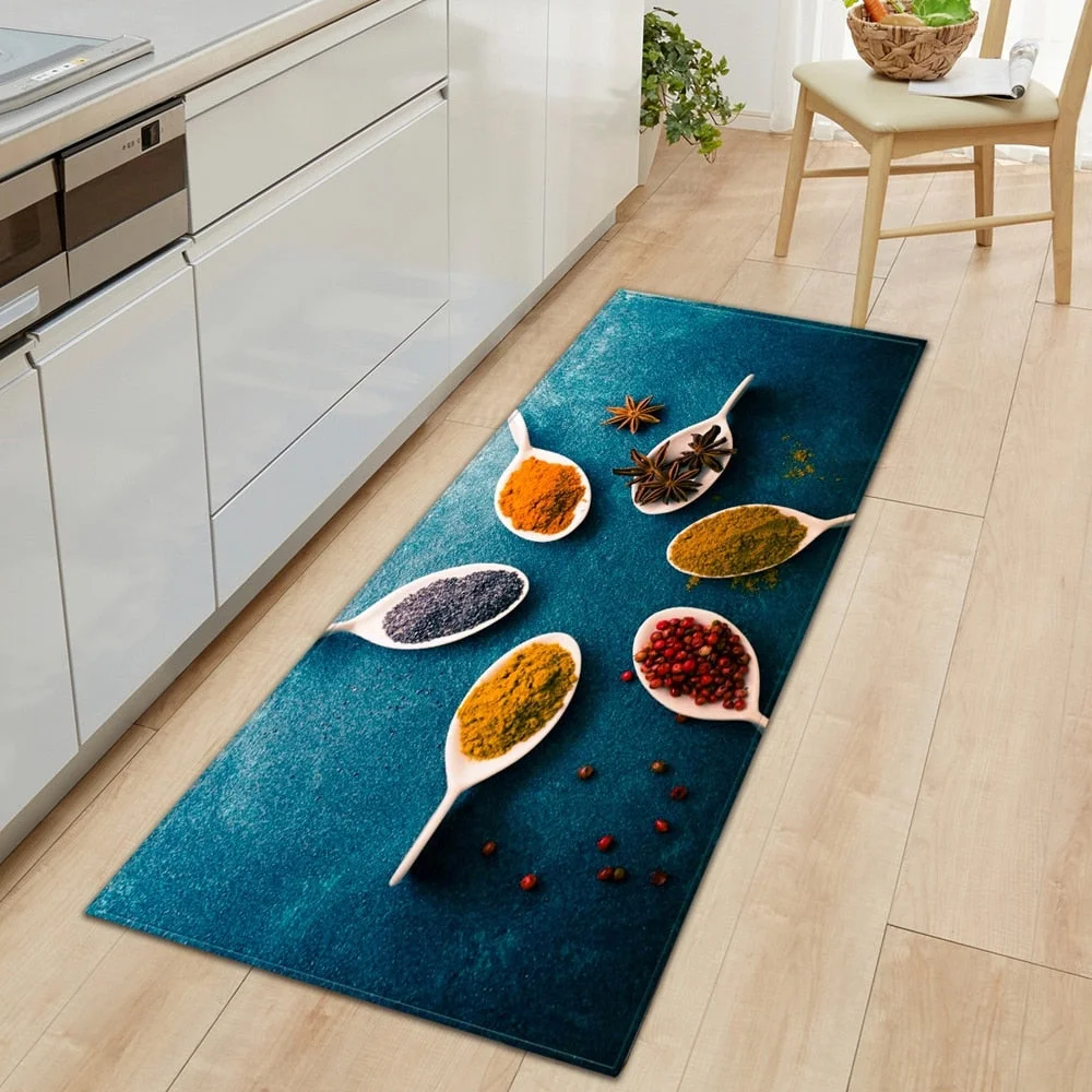 Seasoning Pattern Kitchen Floor Mat Home Entrance Doormat Bedroom Living Room Decoration Long Carpet Hallway Bath Anti-Slip Rugs