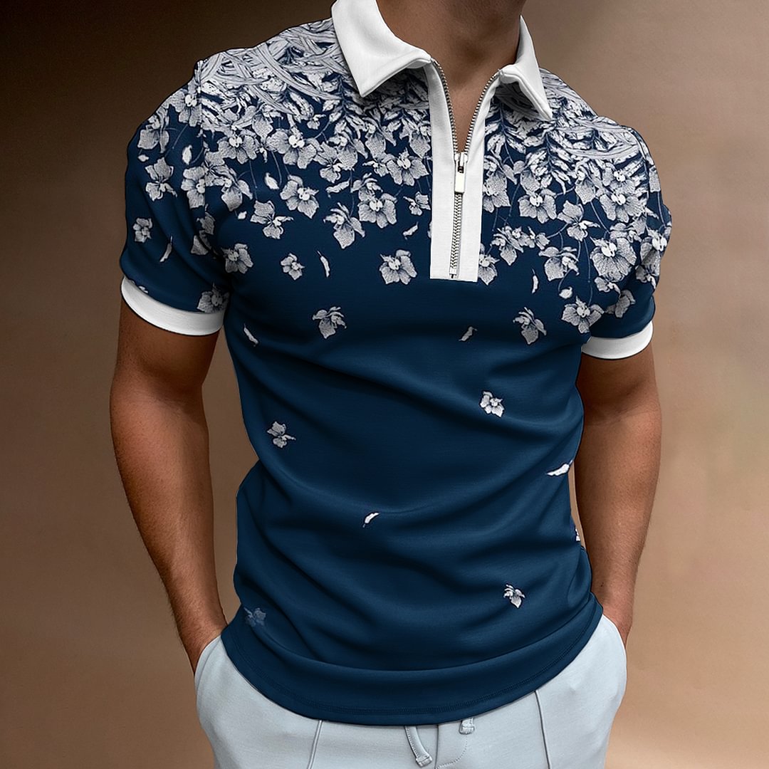 Floral Plant Print Short-sleeved Polo Shirt-Compassnice®