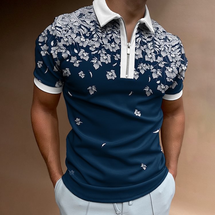 Floral Plant Print Short-sleeved Polo Shirt